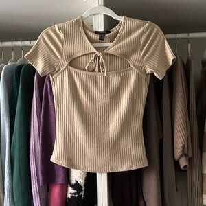 Forever 21 Ribbed Front Tie Tee Shirt Top